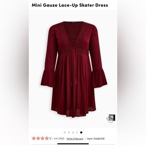 Torrid mini gauze lace up skater dress NWT